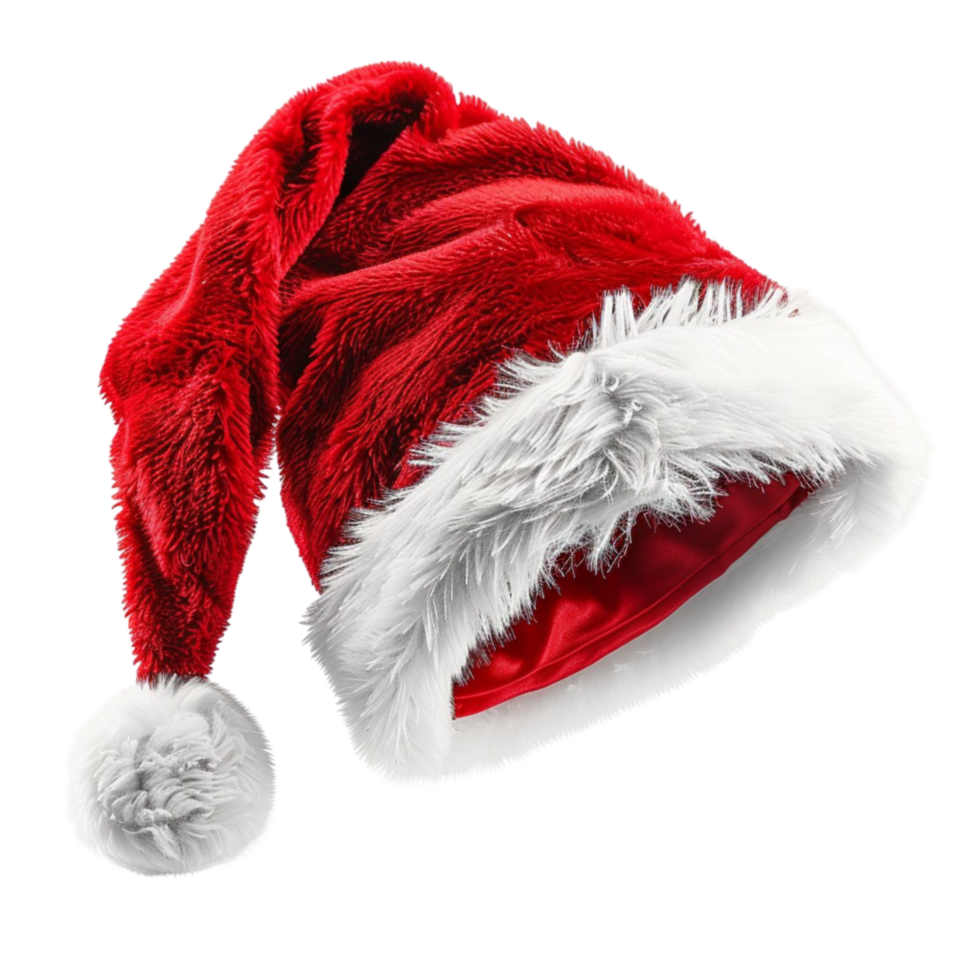 A Long Haired Santa Hat With A Big Ball on transparent Background Generative-AI png