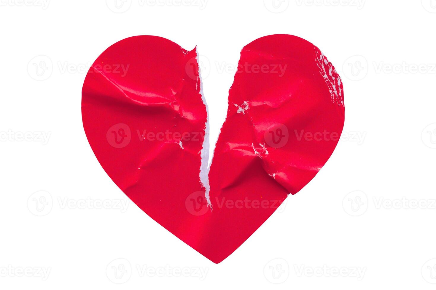 Red color broken heart shape sticker isolated on white background photo