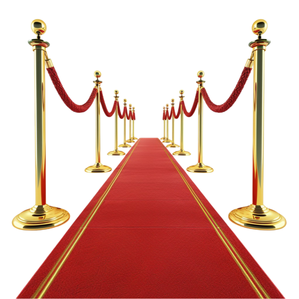 Red carpet with golden barrier and ropes. on transparent Background Generative-AI png