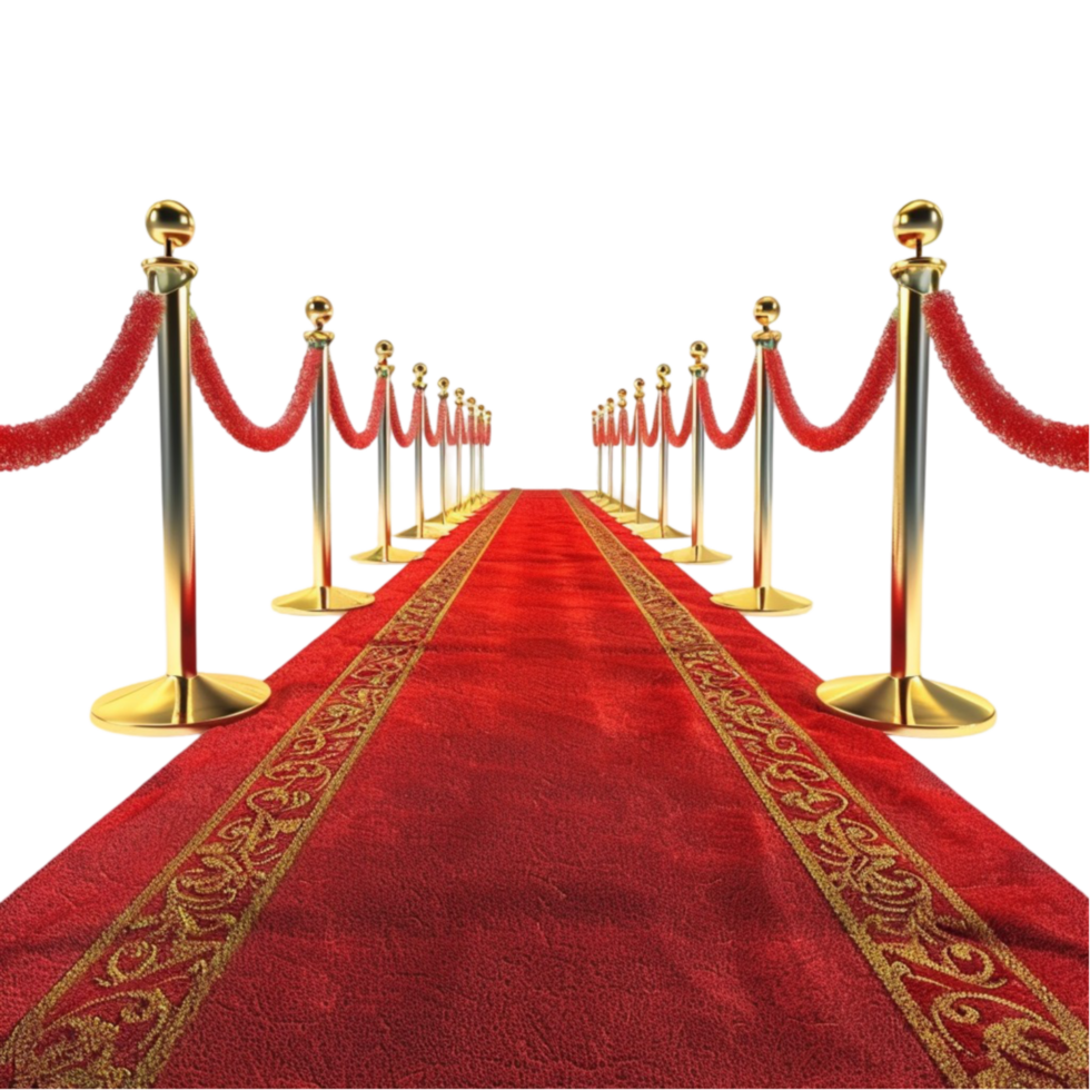 Red carpet with gold poles and barriers on transparent Background Generative-AI png
