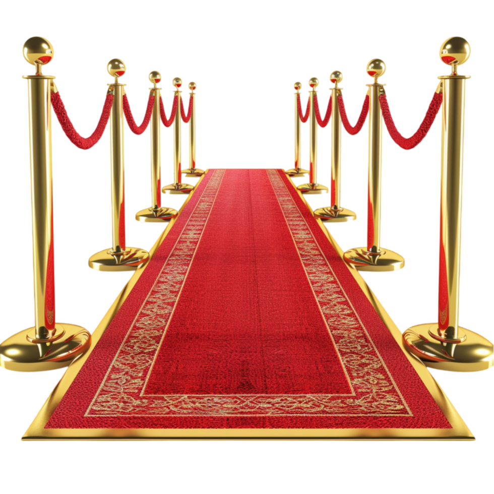 Red carpet with golden barrier and ropes.on transparent Background Generative-AI png