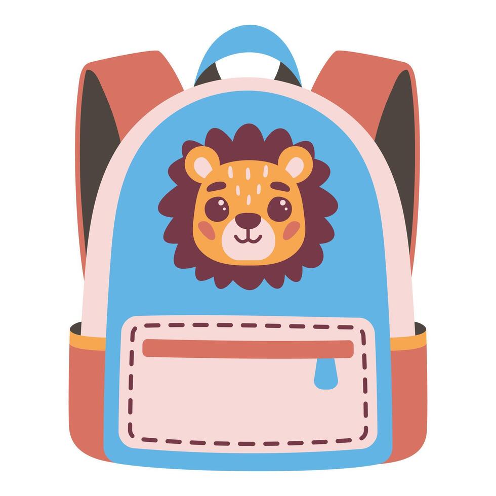 School backpack with a picture of a lion. illustration on white background vector