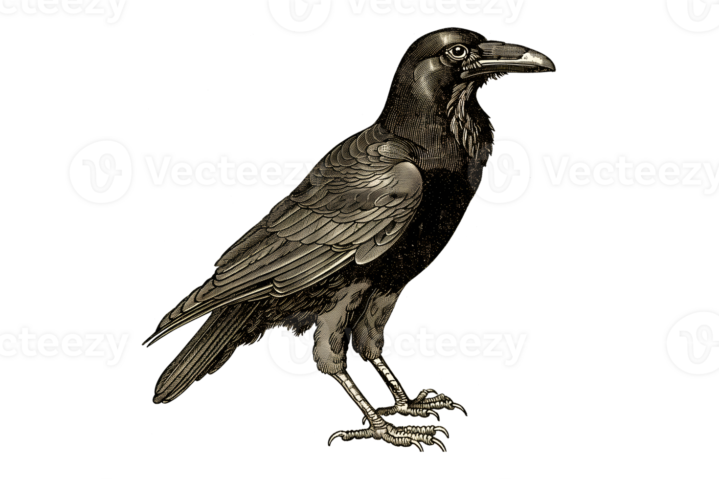 Vintage retro black and white painted illustration of a crow png