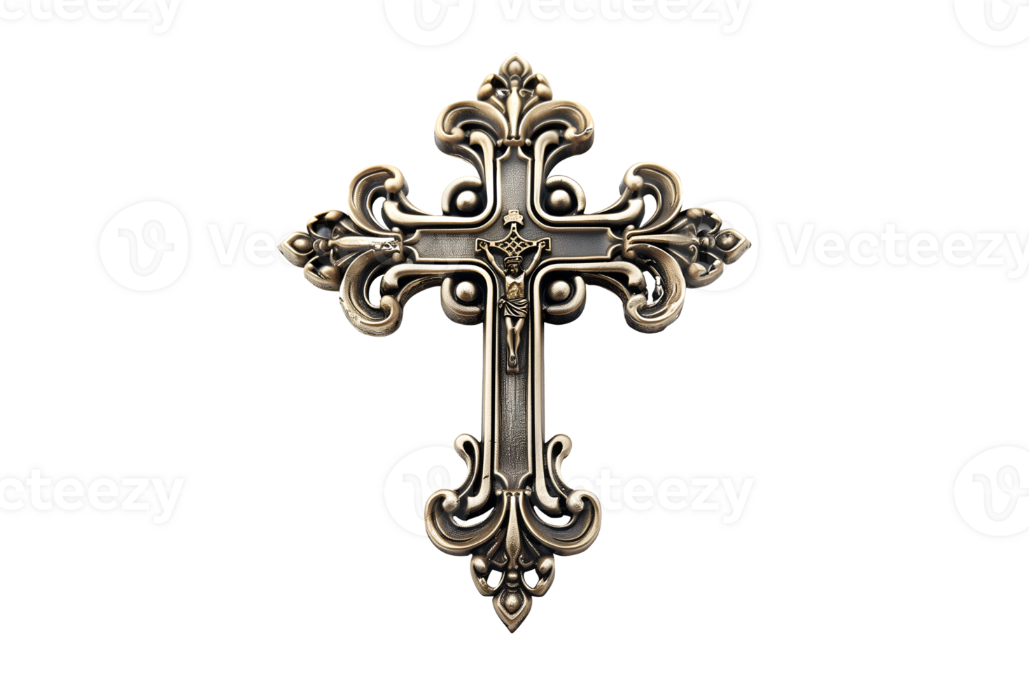 A silver cross with a crucifix on it. The crucifix is Jesus Christ png