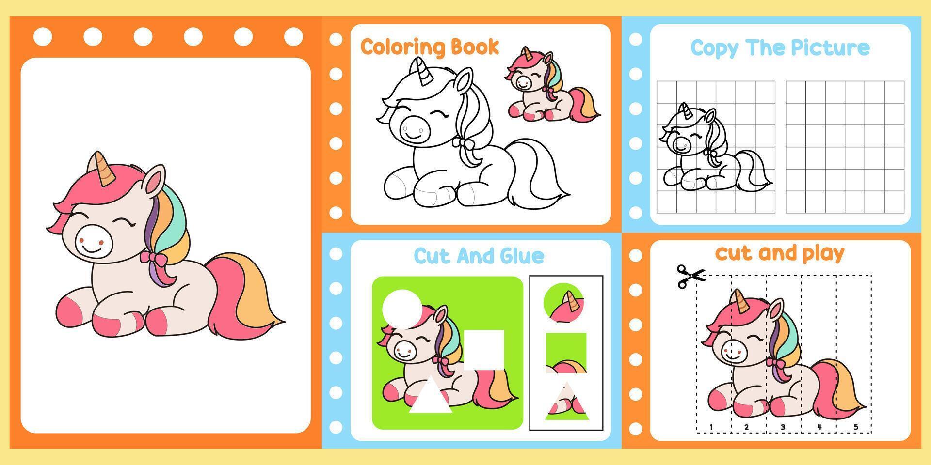 worksheets pack for kids a cute horse . vector