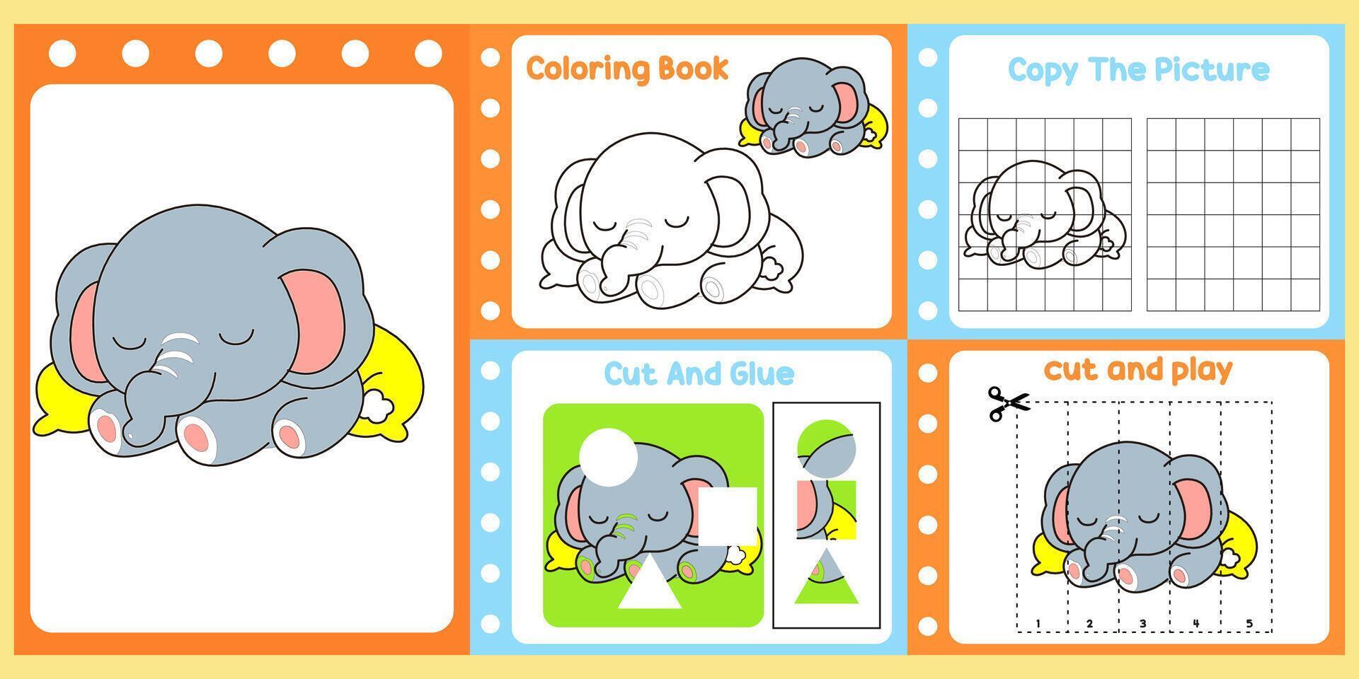 worksheets pack for kids a cute elephant . vector