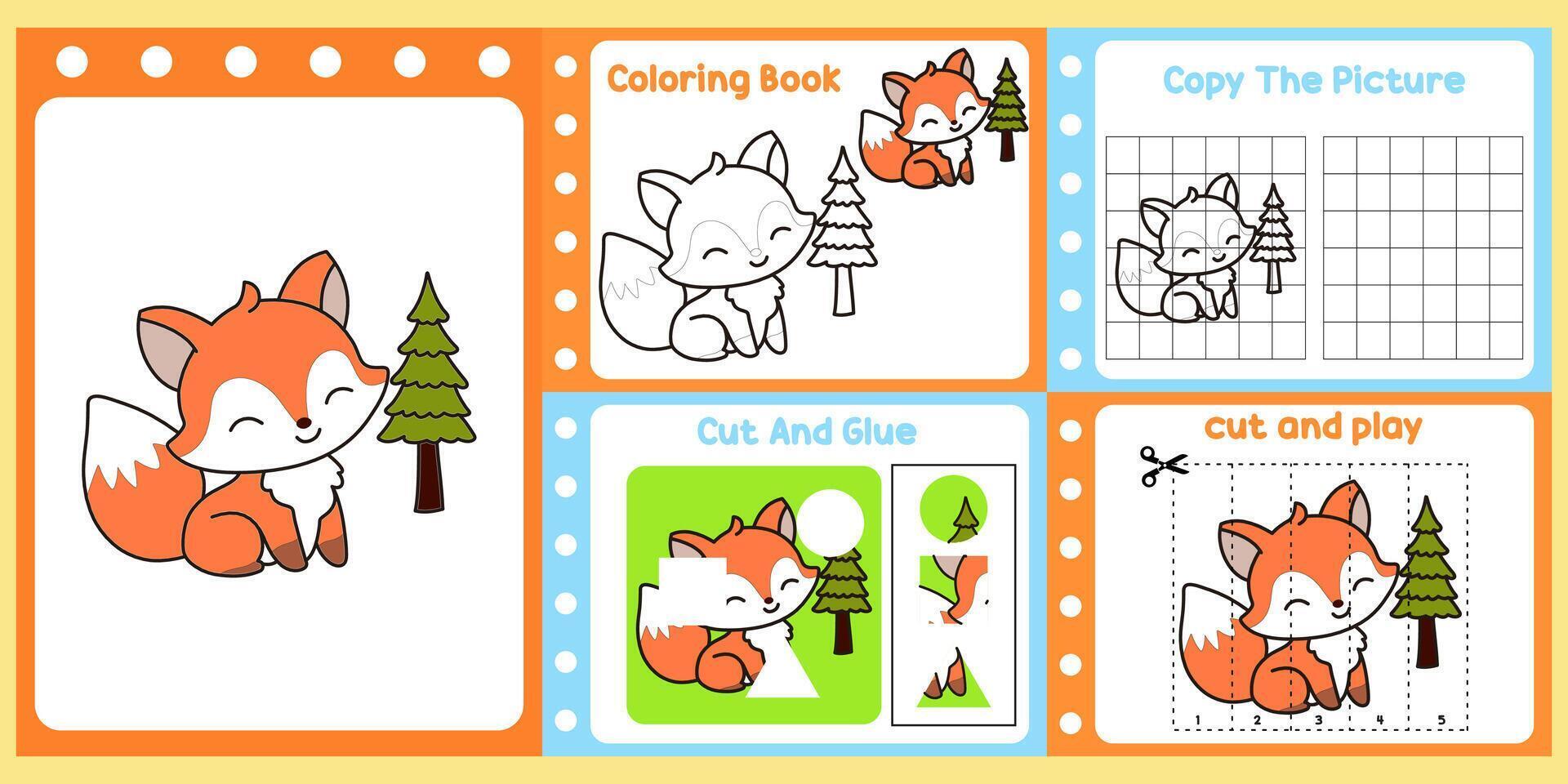 worksheets pack for kids a fox dog . vector