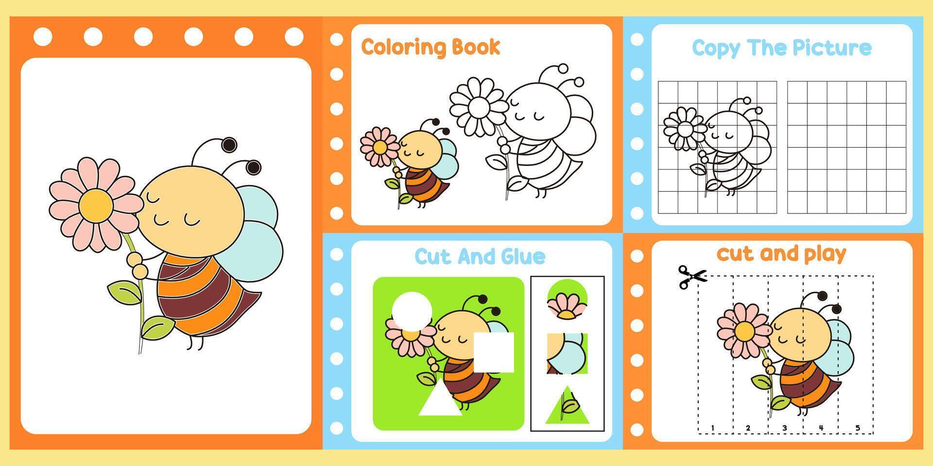 worksheets pack for kids with bee . vector