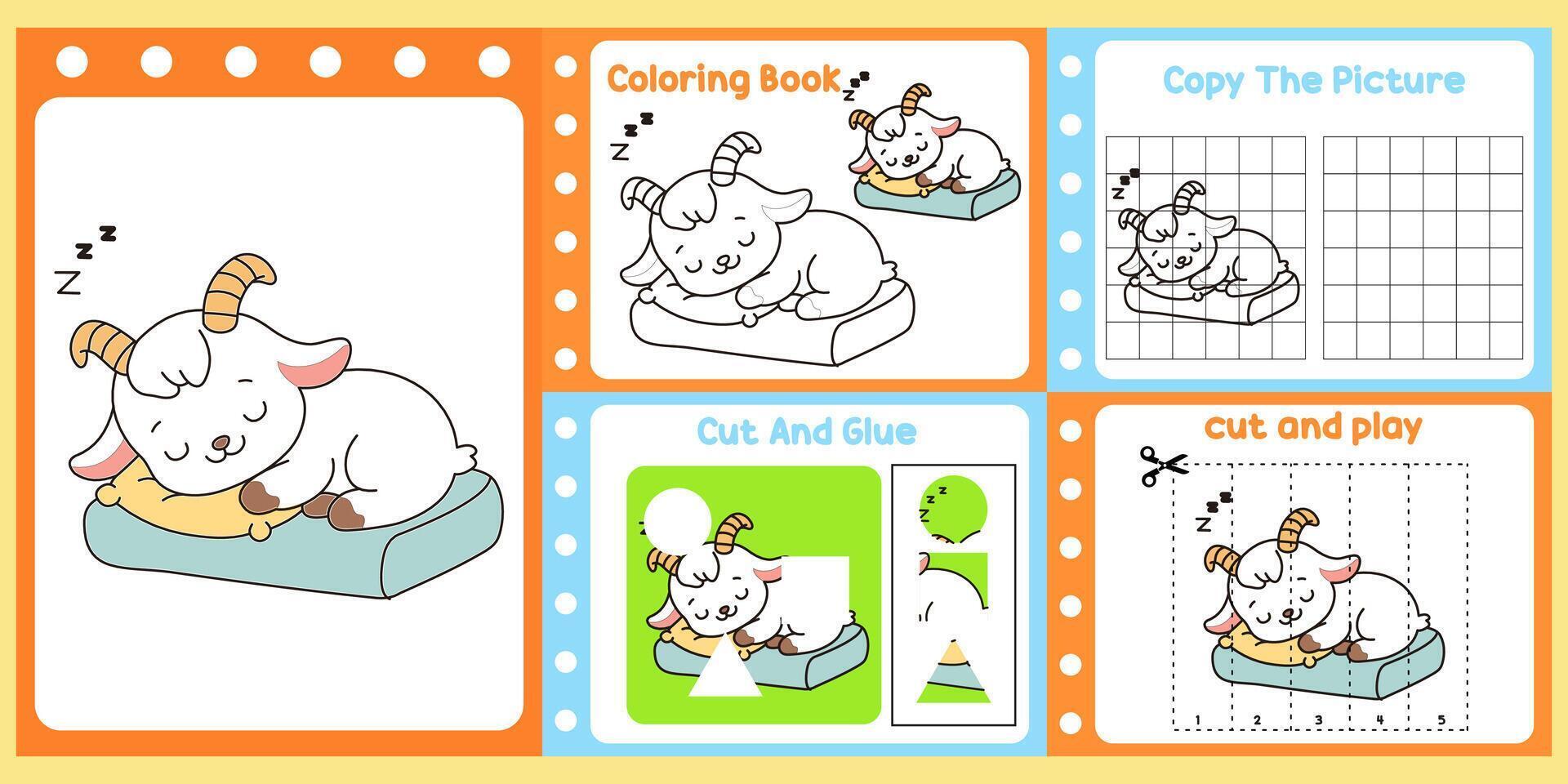worksheets pack for kids a cute goat . vector