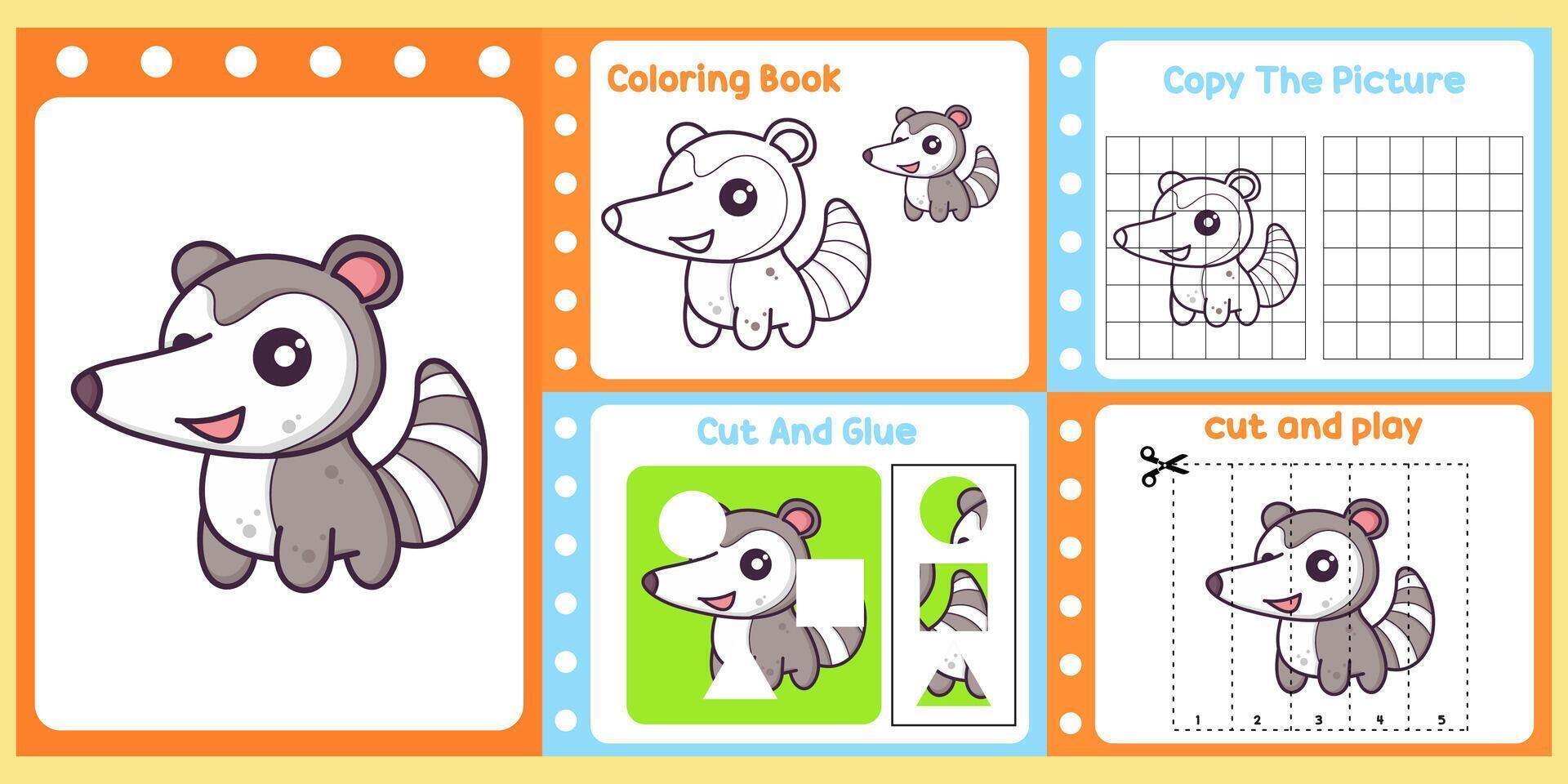 worksheets pack for kids with anteater . vector
