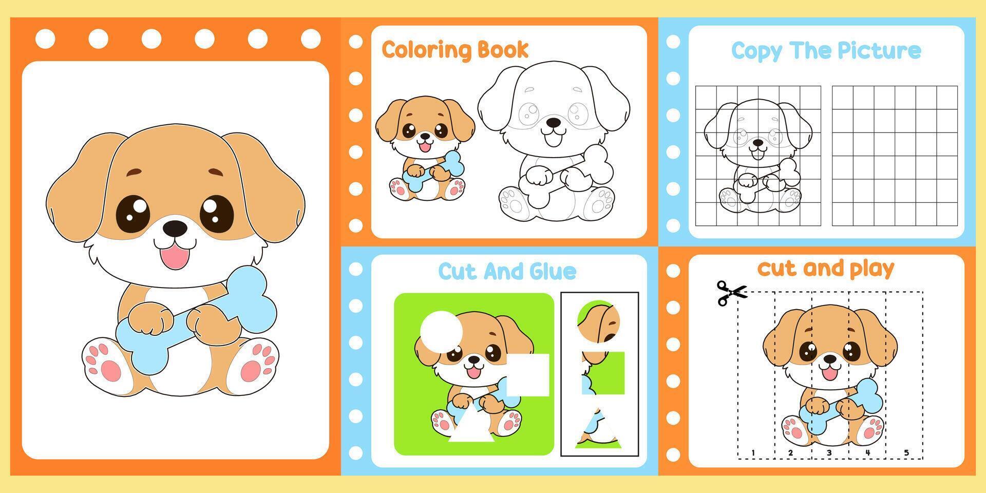 worksheets pack for kids a cute dog . vector