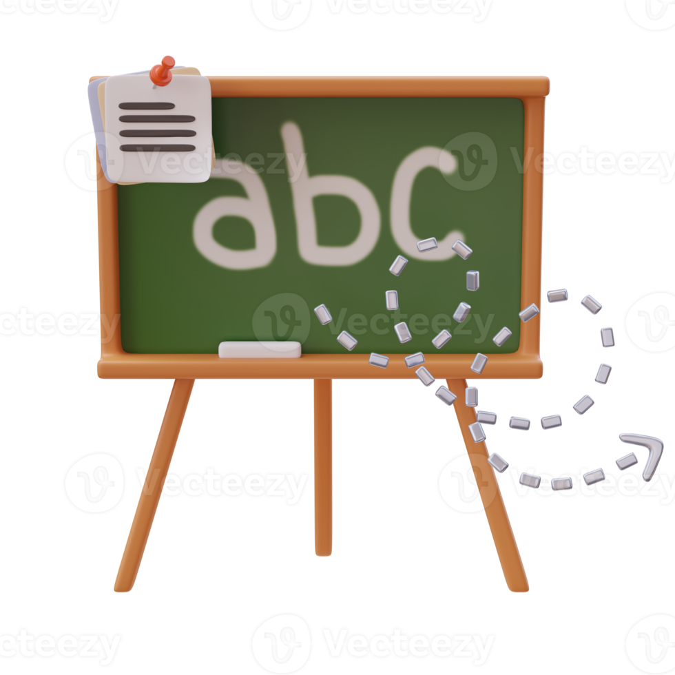 3D Education Concept Icon. Blackboard with Notes. Chalk letters. Curved Arrow. School Concept. Back to school. 3d render illustration png