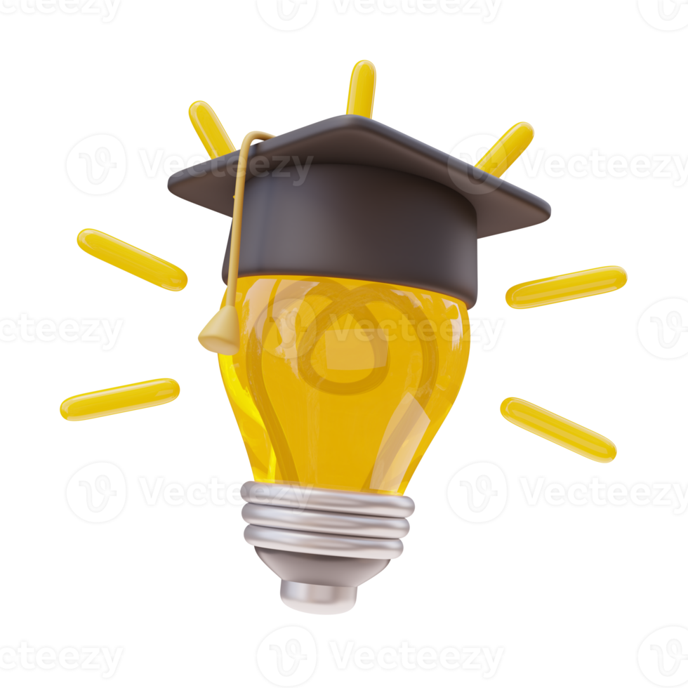 3D Education Concept Icon. Idea Creativity Light Bulb in Mortarboard. School Concept. Back to school. 3d render illustration png