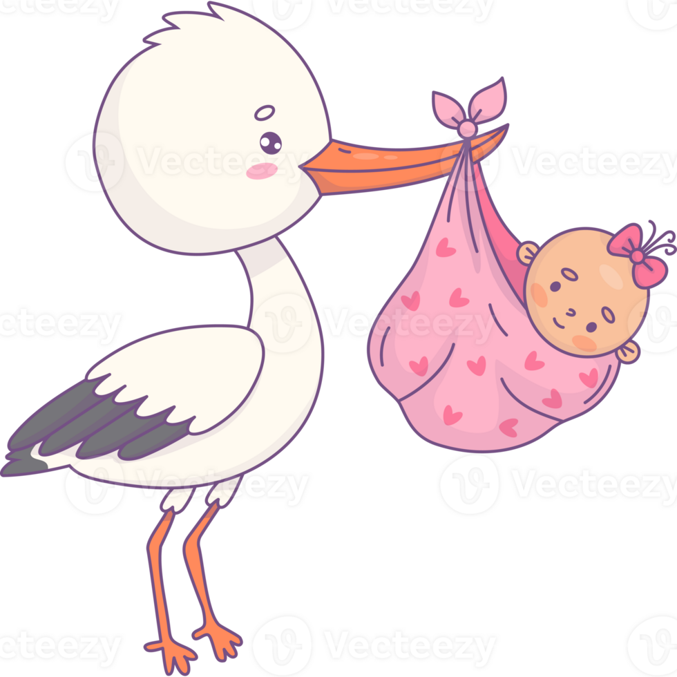Stork with newborn baby girl png