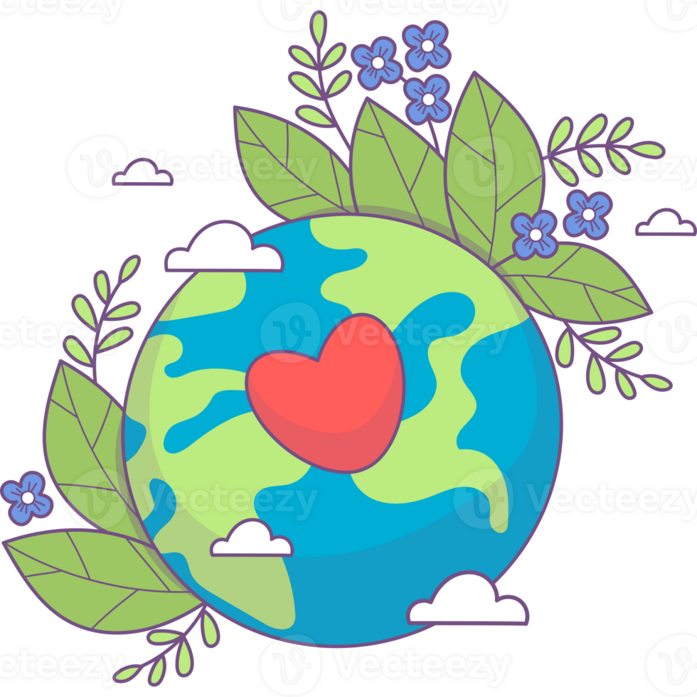 Planet Earth with flowers and heart png