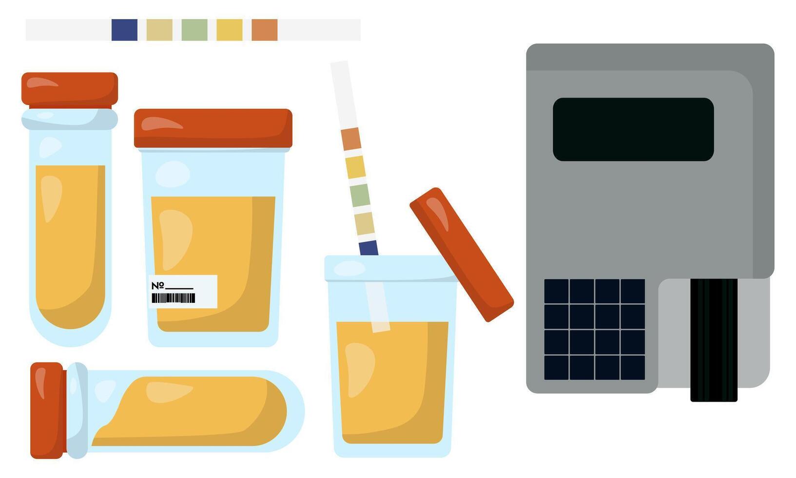 urine analyzer and test tubes with urine, containers and equipment for laboratory research vector