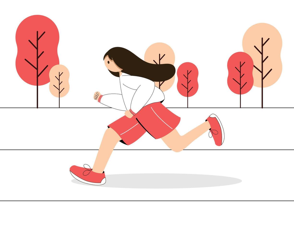 running girl with white long t-shirt and short pants vector
