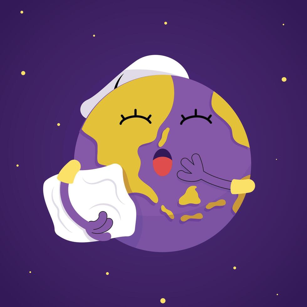 sleepy purple earth holding a pillow vector