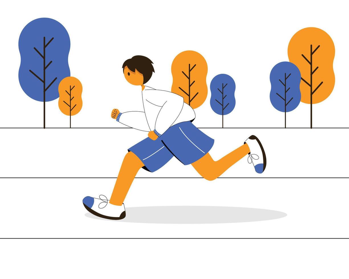 running man with white long t-shirt and short pants vector