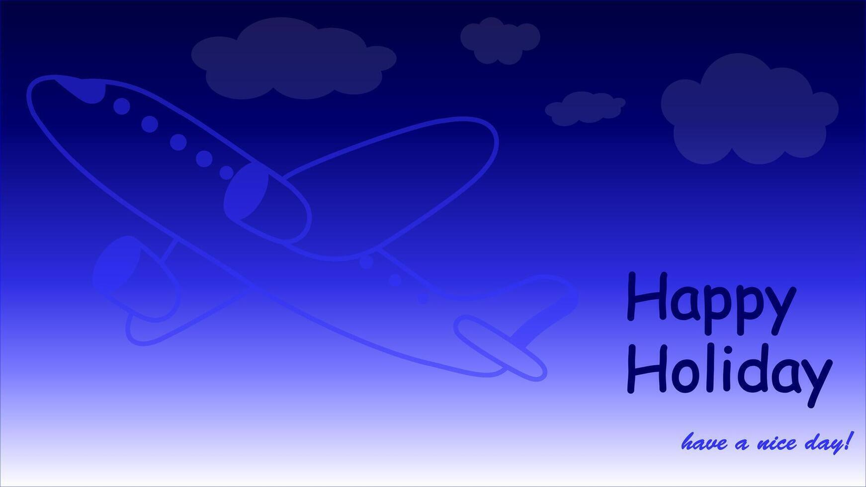 happy holidays template with a space area, airplane, cloud, blue sky vector
