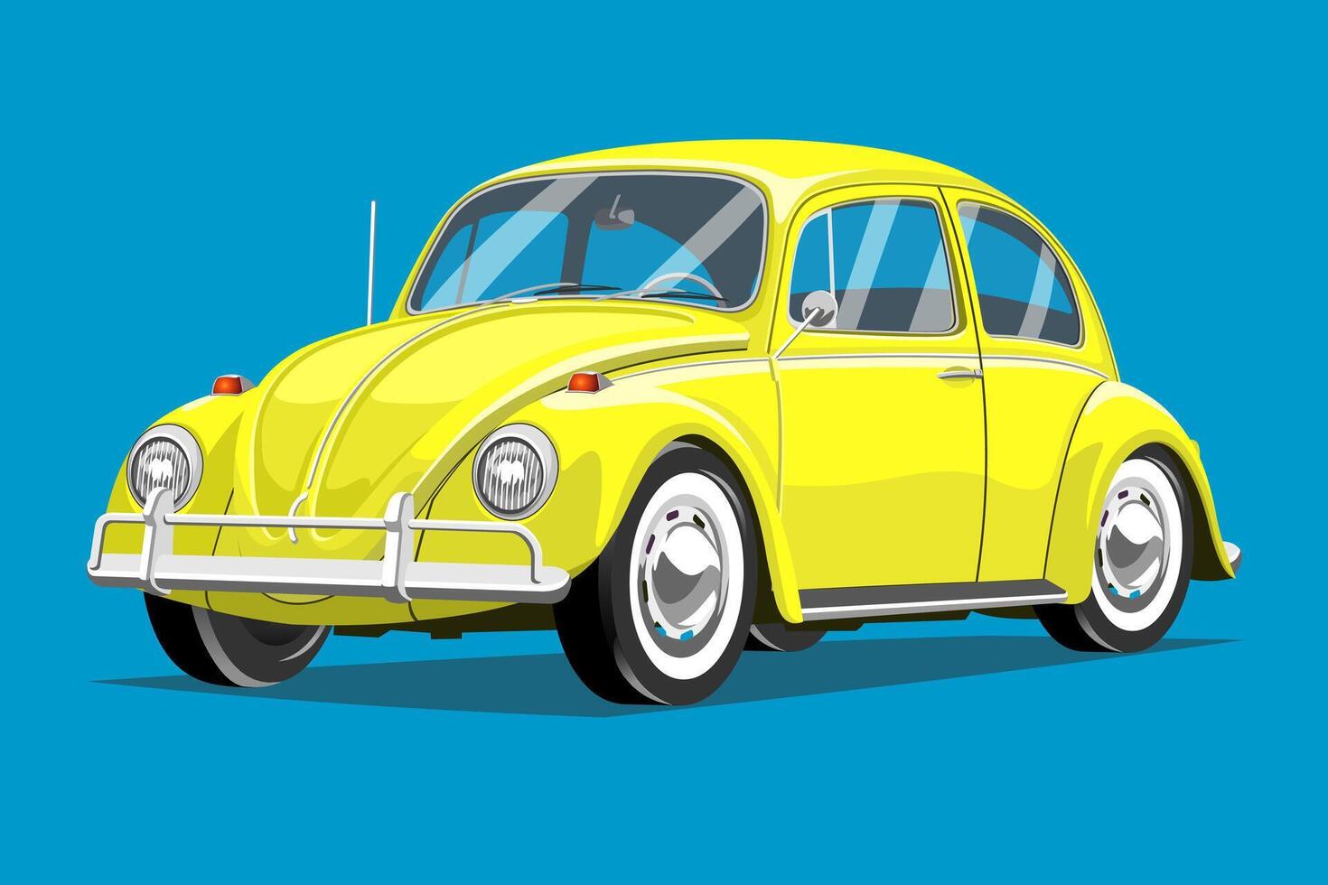 60s classic vintage yellow car drawing illustration vector