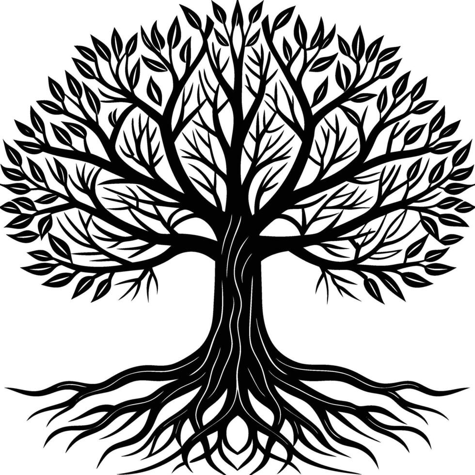 Tree with Roots Black color only vector