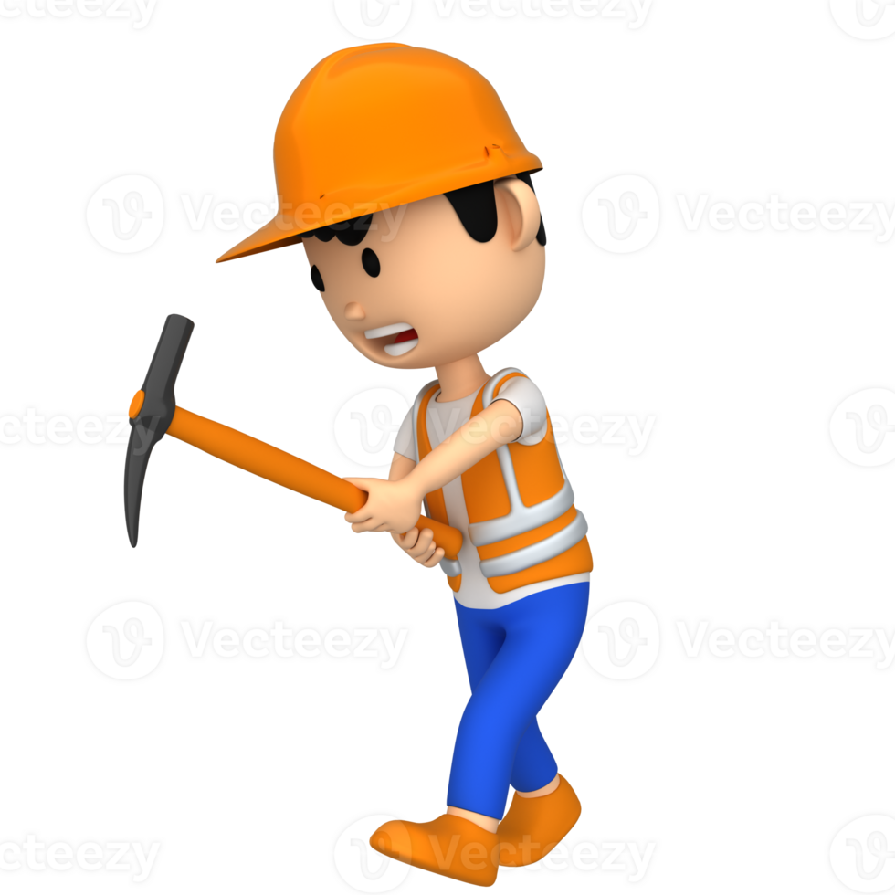 arbetstagare grävning med hacka, 3d karaktär ikon png