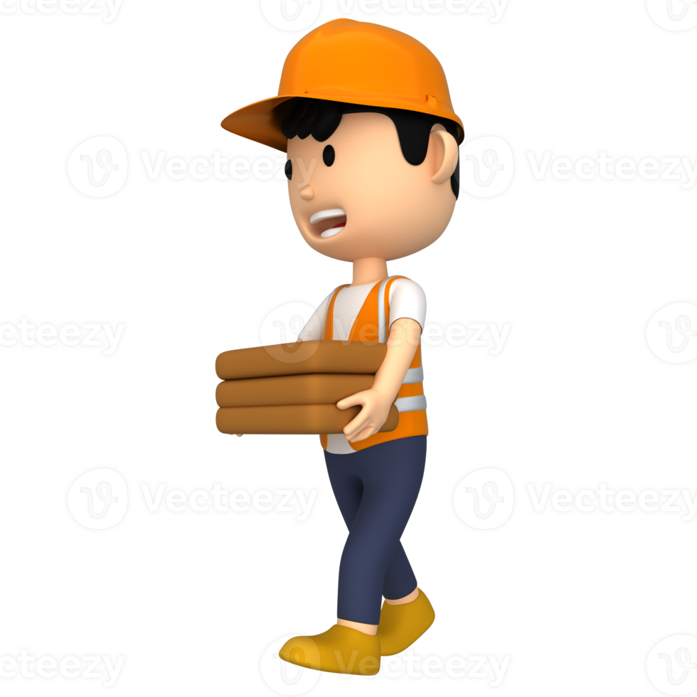 Labour boy carrying bricks, 3d character icon png