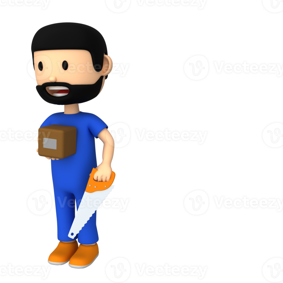 A 3d style character of worker saw png