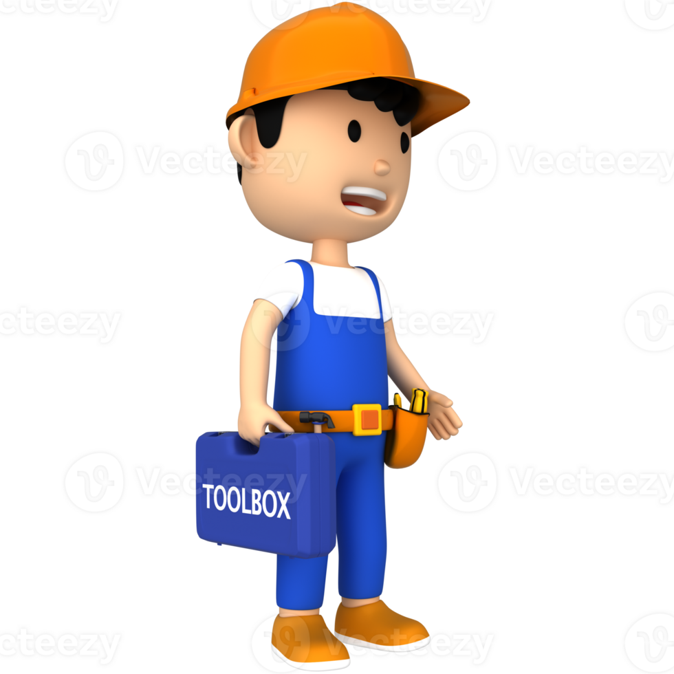 Worker toolbox 3d style character png