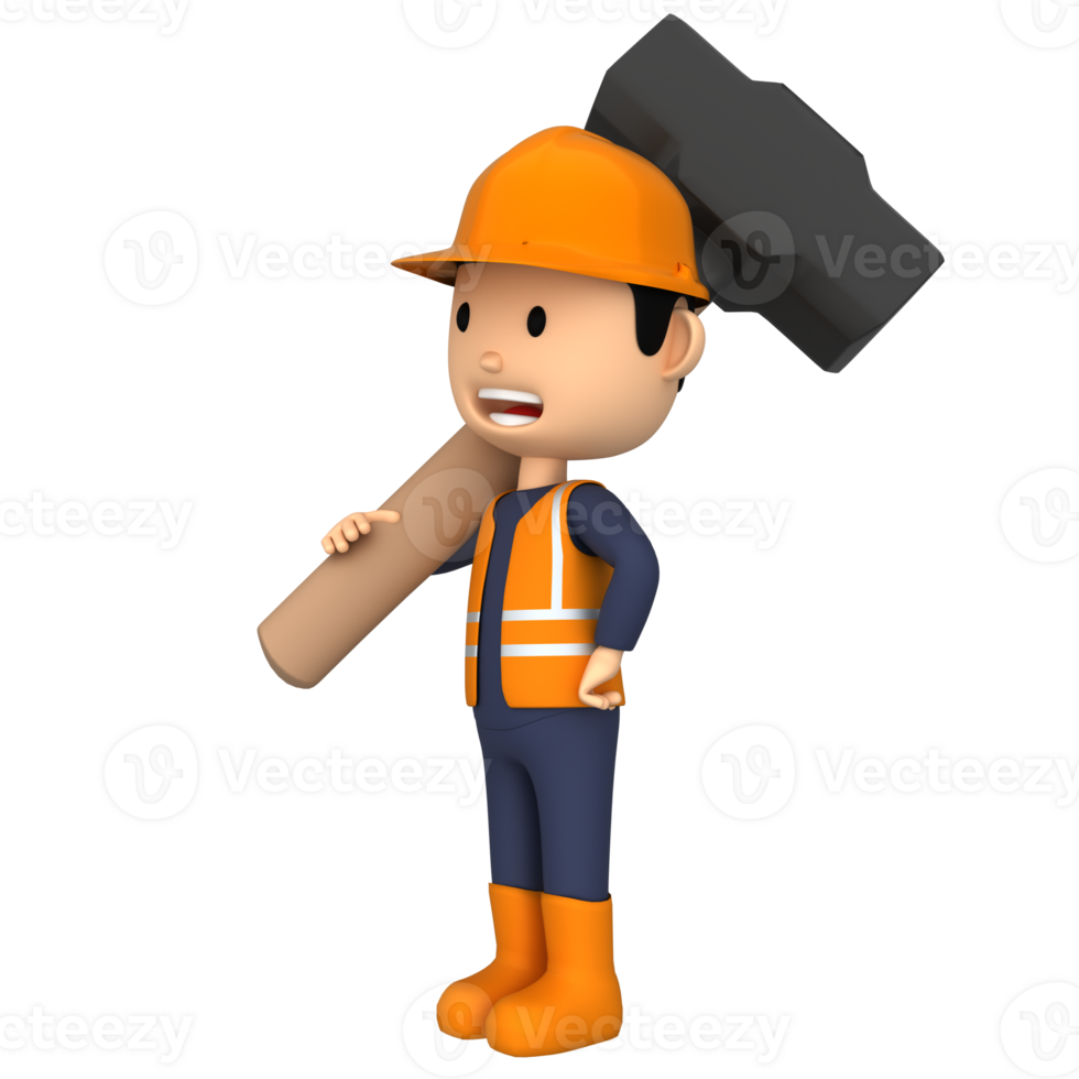 A 3d character icon of worker hammer png