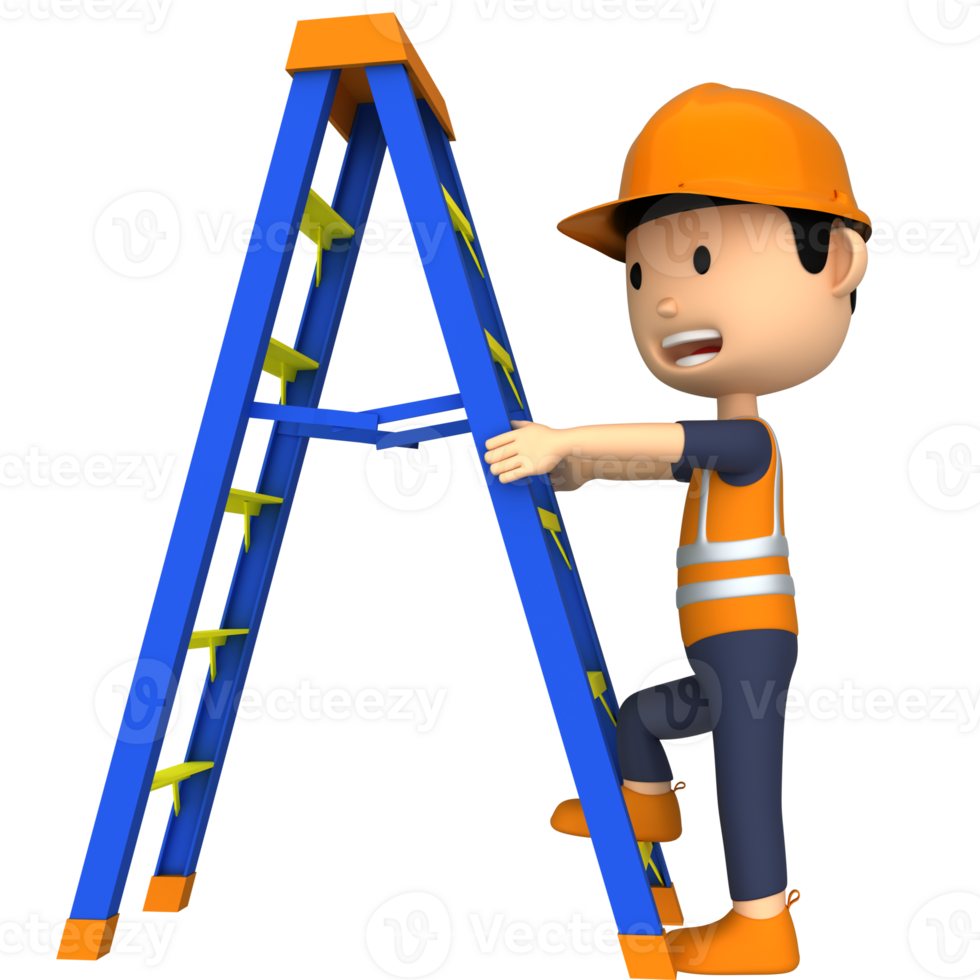 A 3d character icon of worker ladder png