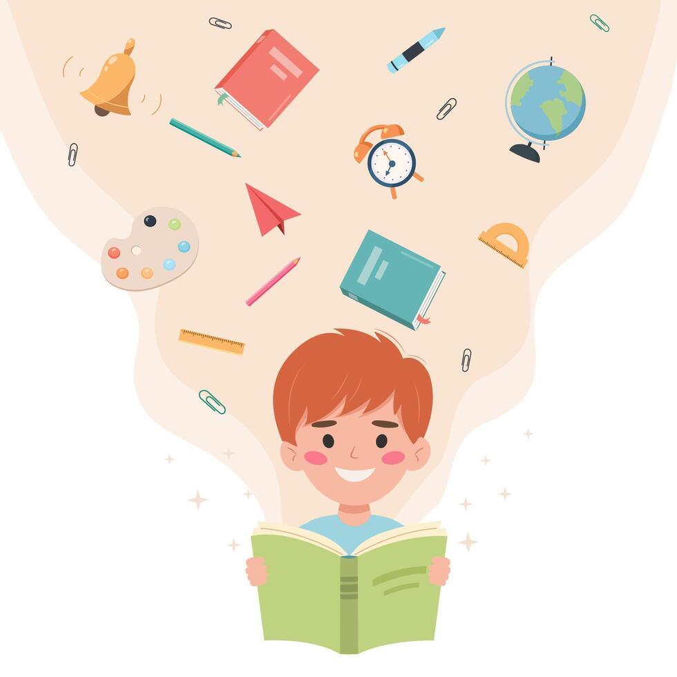 Cute little children with books on color background vector