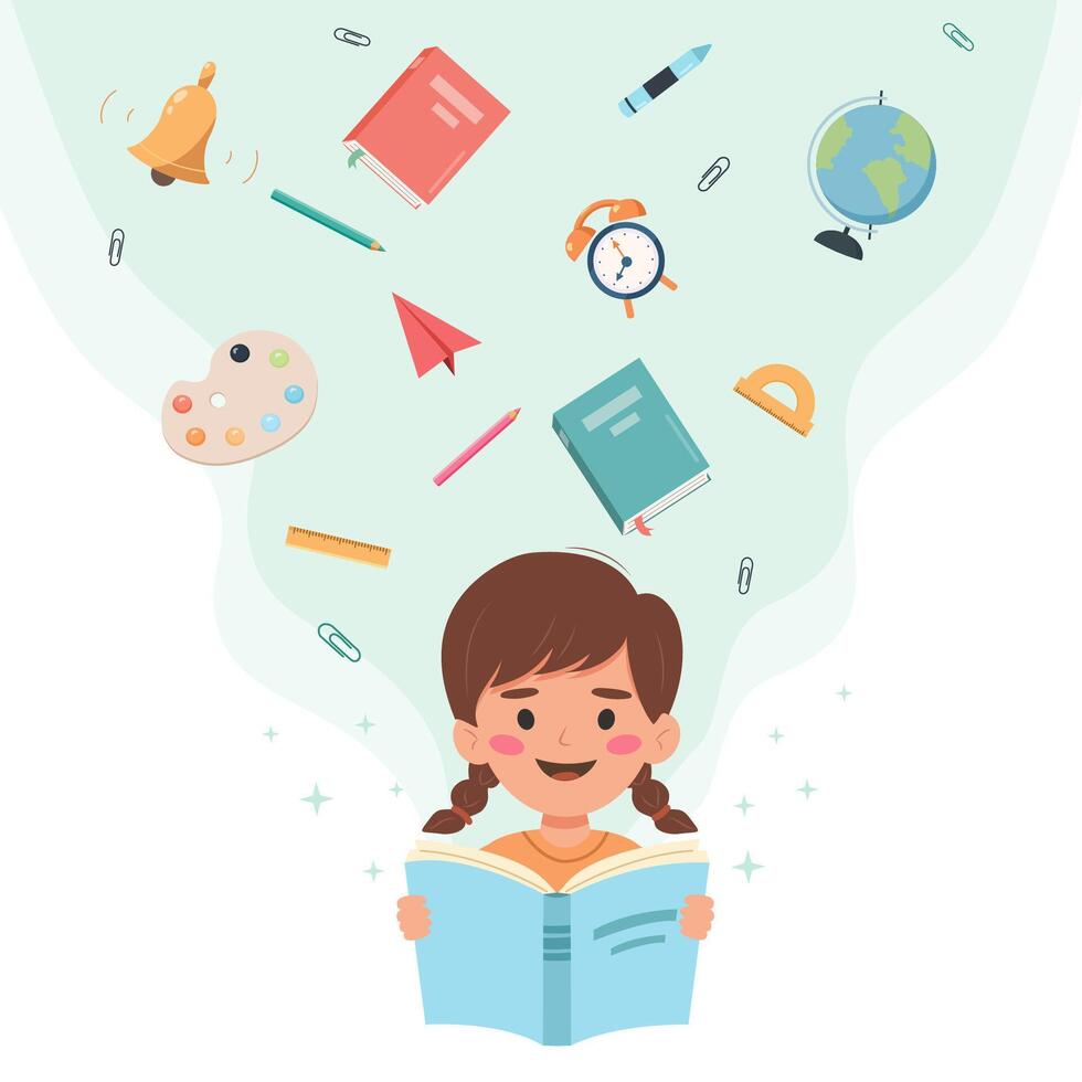 Cute little children with books on color background vector
