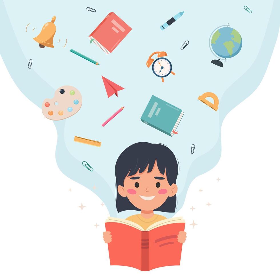 Cute little children with books on color background vector