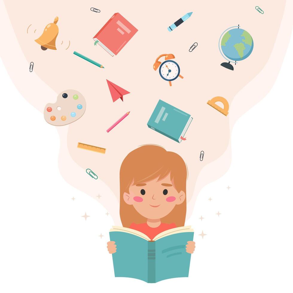 Cute little children with books on color background vector