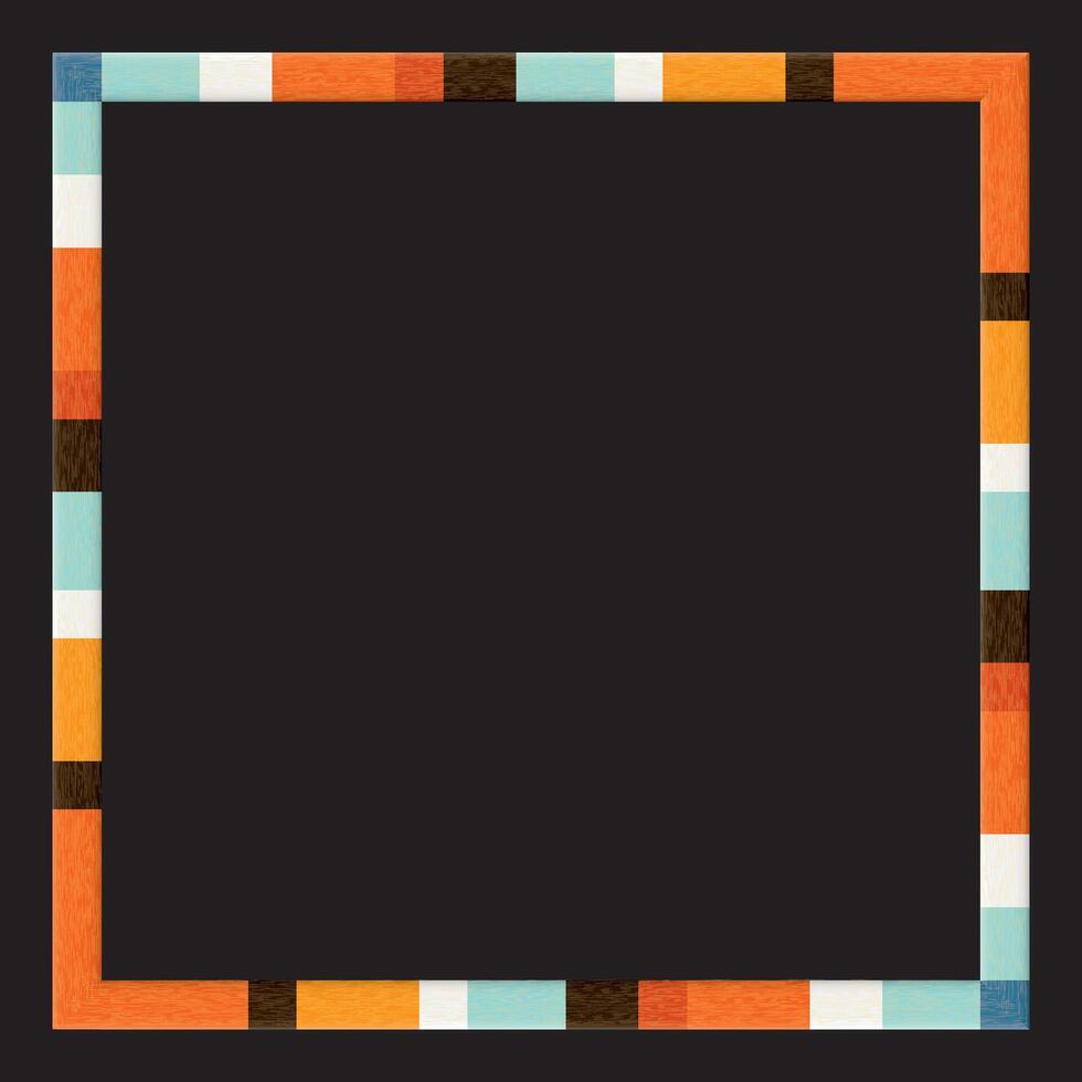 Abstract 3D colorful strips retro style rough texture square frame graphic illustration on black background have blank space. vector