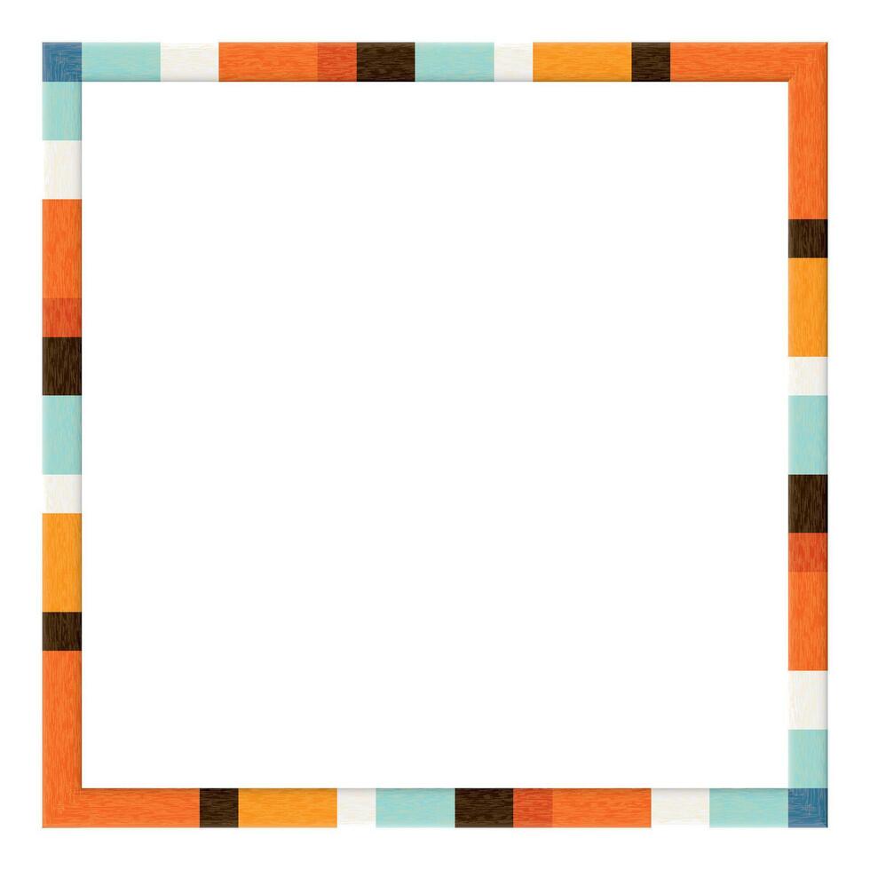 Abstract 3D colorful strips retro style rough texture square frame on white background graphic illustration. vector