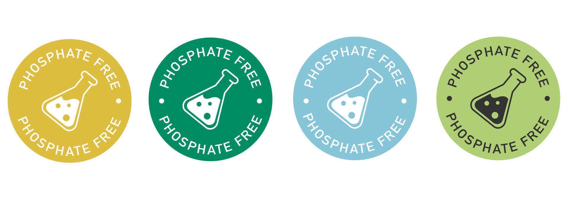 Phosphate free label design for packaging. No Phosphate icon. Illustration, logo, symbol, sign, stamp, tag, emblem, mark or seal for package. Chemical allergens free product sticker. vector