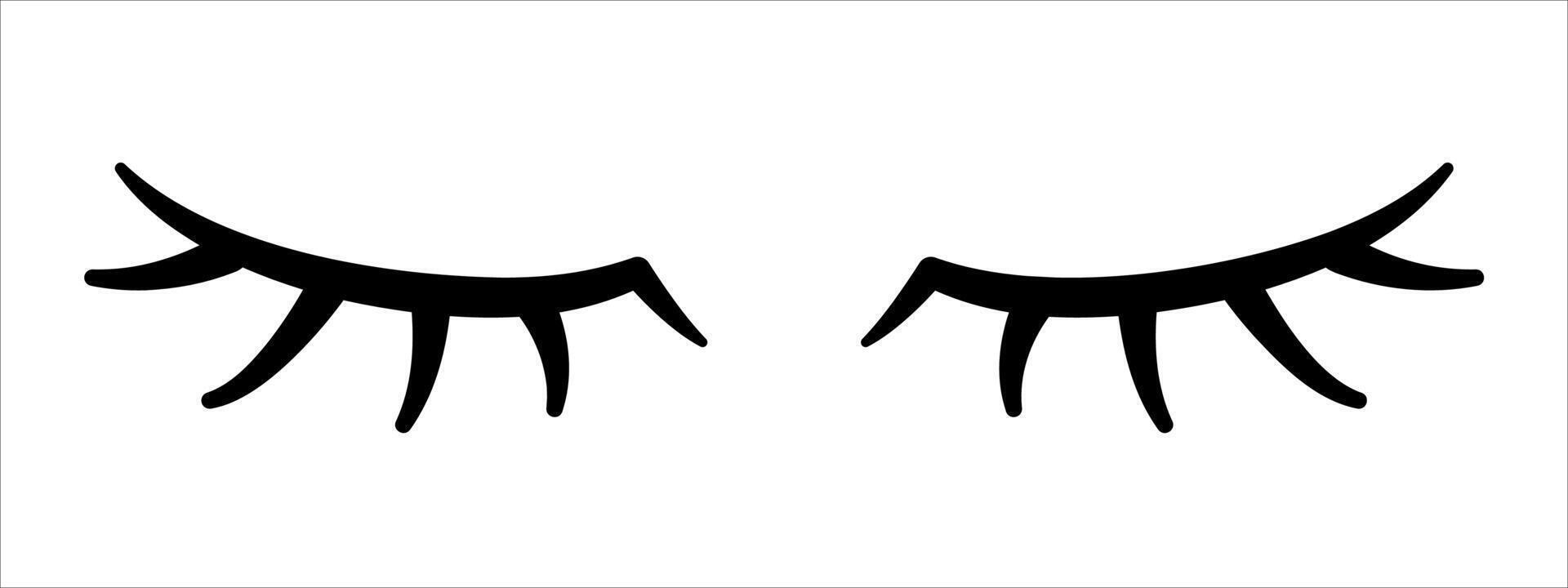 Cartoon eyelashes illustration. Cute eyelash icon. Mascara lash logo. Closed eyes symbol. Long lashes sign. vector