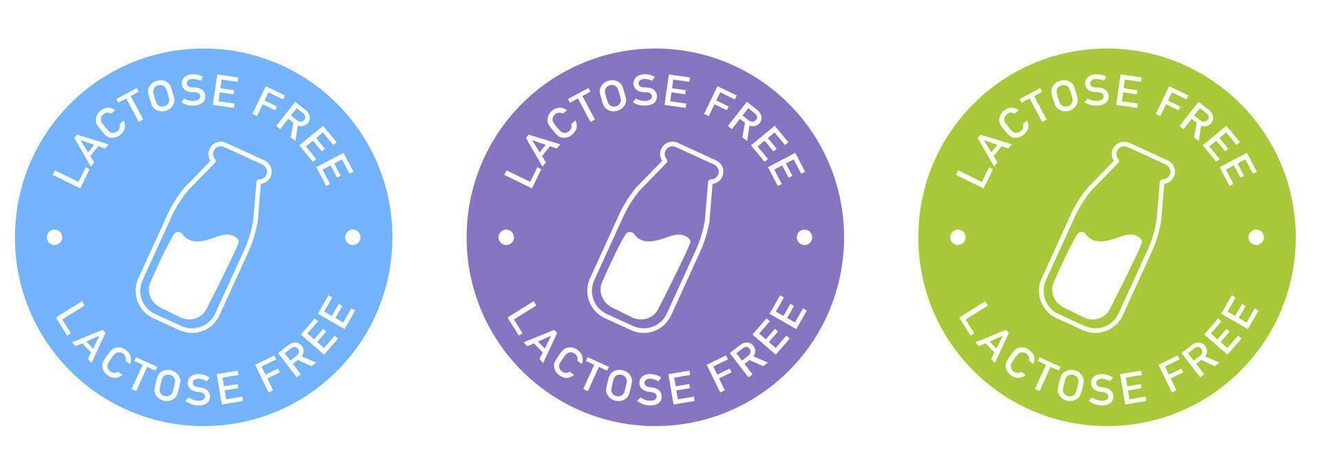 Lactose free label design for packaging. No dairy icon. Food allergens free product color sticker. vector