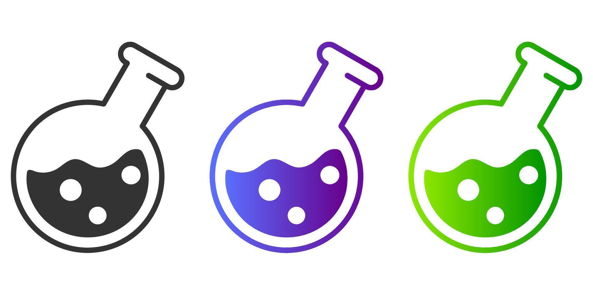 Potion icon set. Color flask sign. Poison symbol. Glass with liquid chemical pictogram. Violet and green magic drink illustration. vector