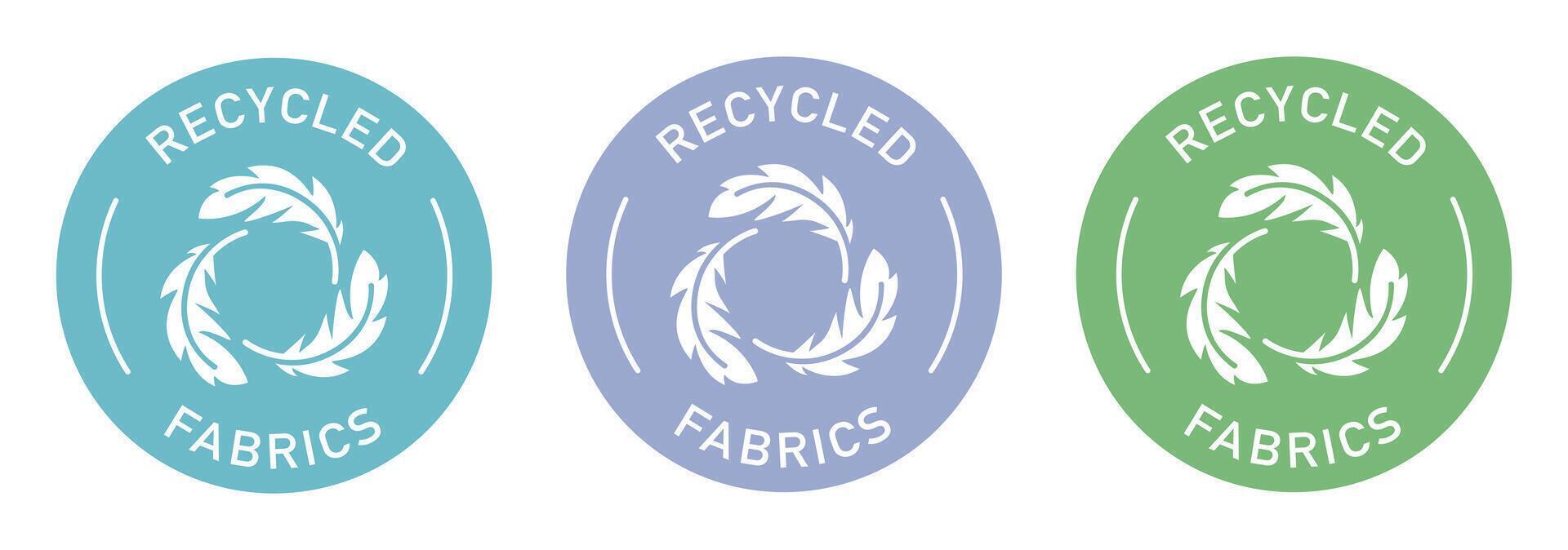 Recycled fabric label design for packaging. Feather icon. Recycling color sticker. vector