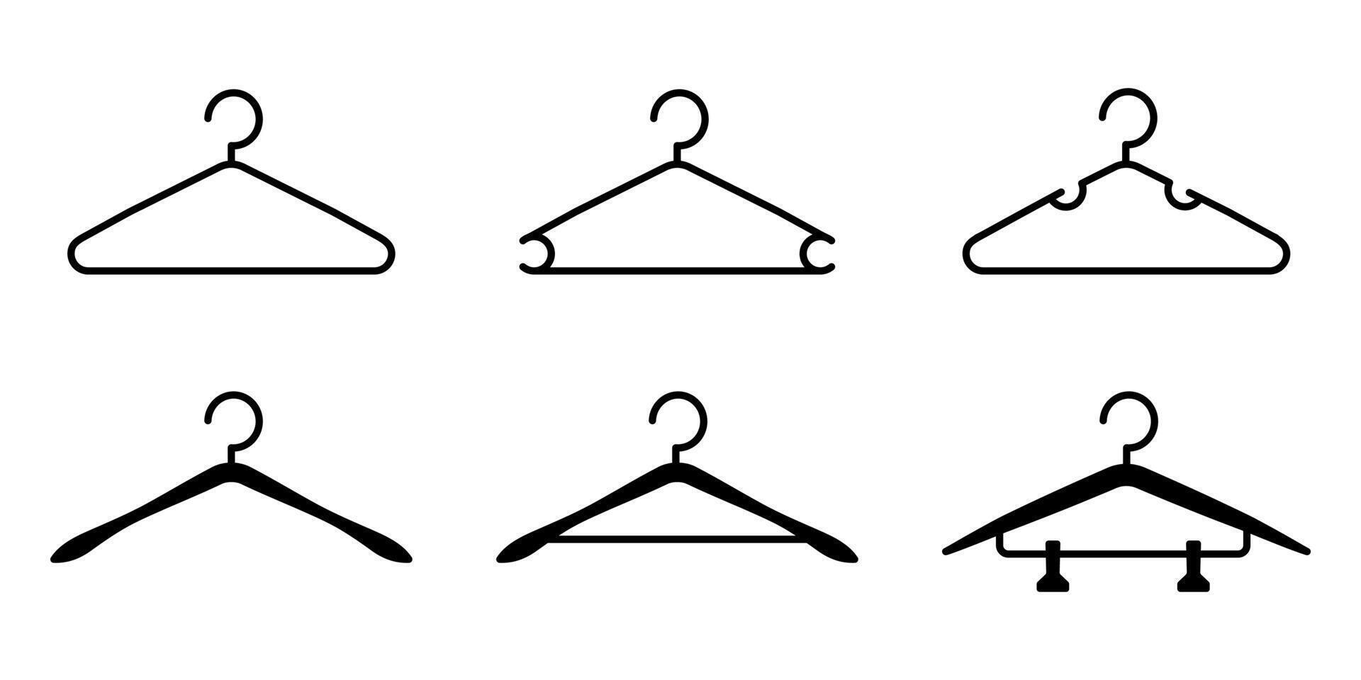 Clothes hanger icon set. Cloakroom pictogram. Wardrobe sign. Coat rack symbol. vector