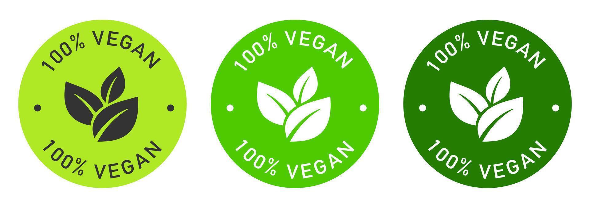 100 percent vegan label design for packaging. Leaves icon. Vegan product color sticker. vector