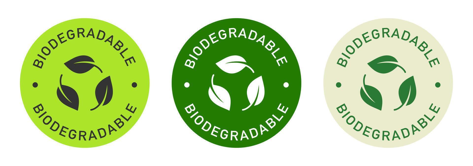 Biodegradable label design for packaging. Leaves icon. Recycling color sticker. vector