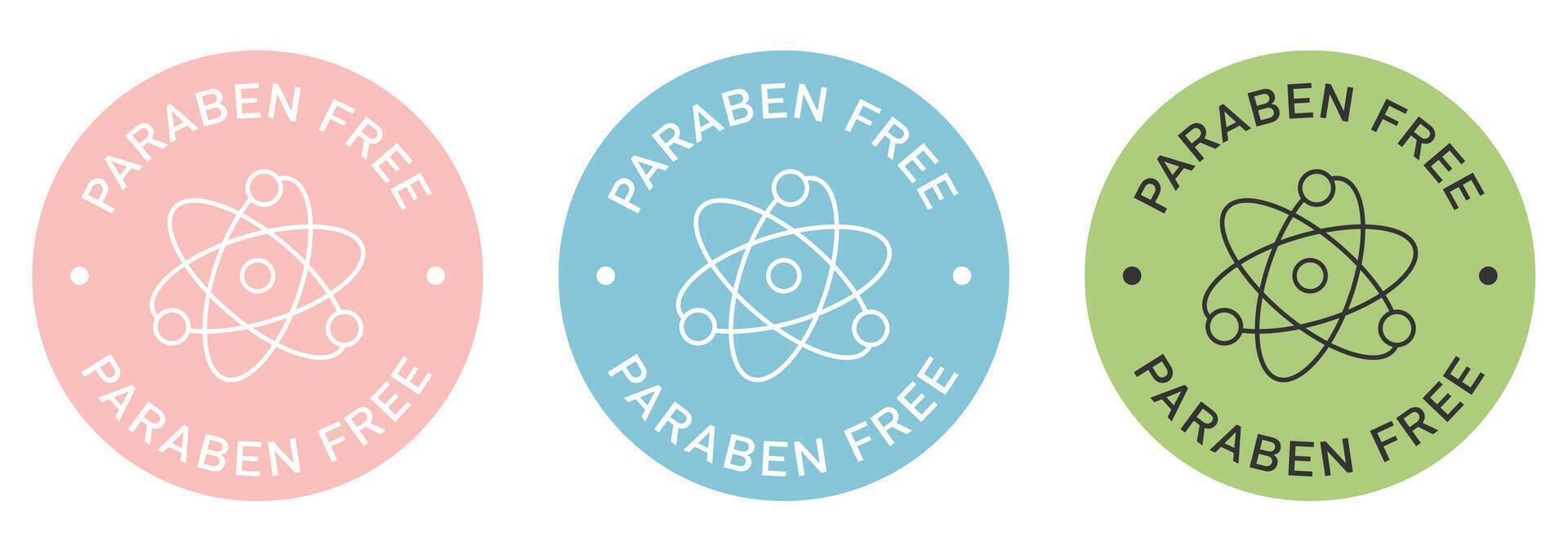 Paraben free label design for packaging. No parabenes icon. Chemical allergens free product color sticker. vector