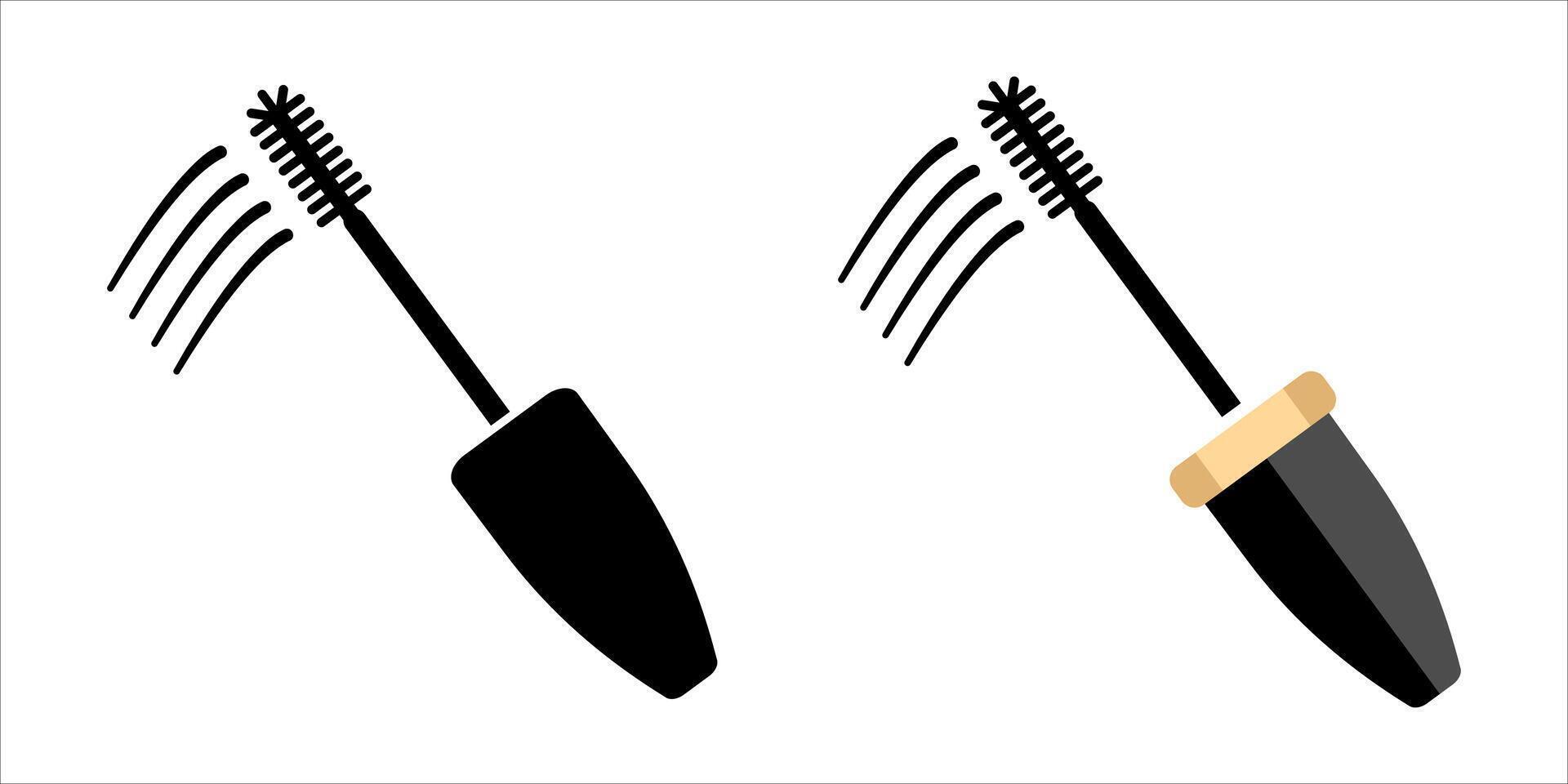 Makeup mascara icon. Open tube of mascara sign. flat Logo of makeup. Black simple illustration of eyelash brush and container. vector