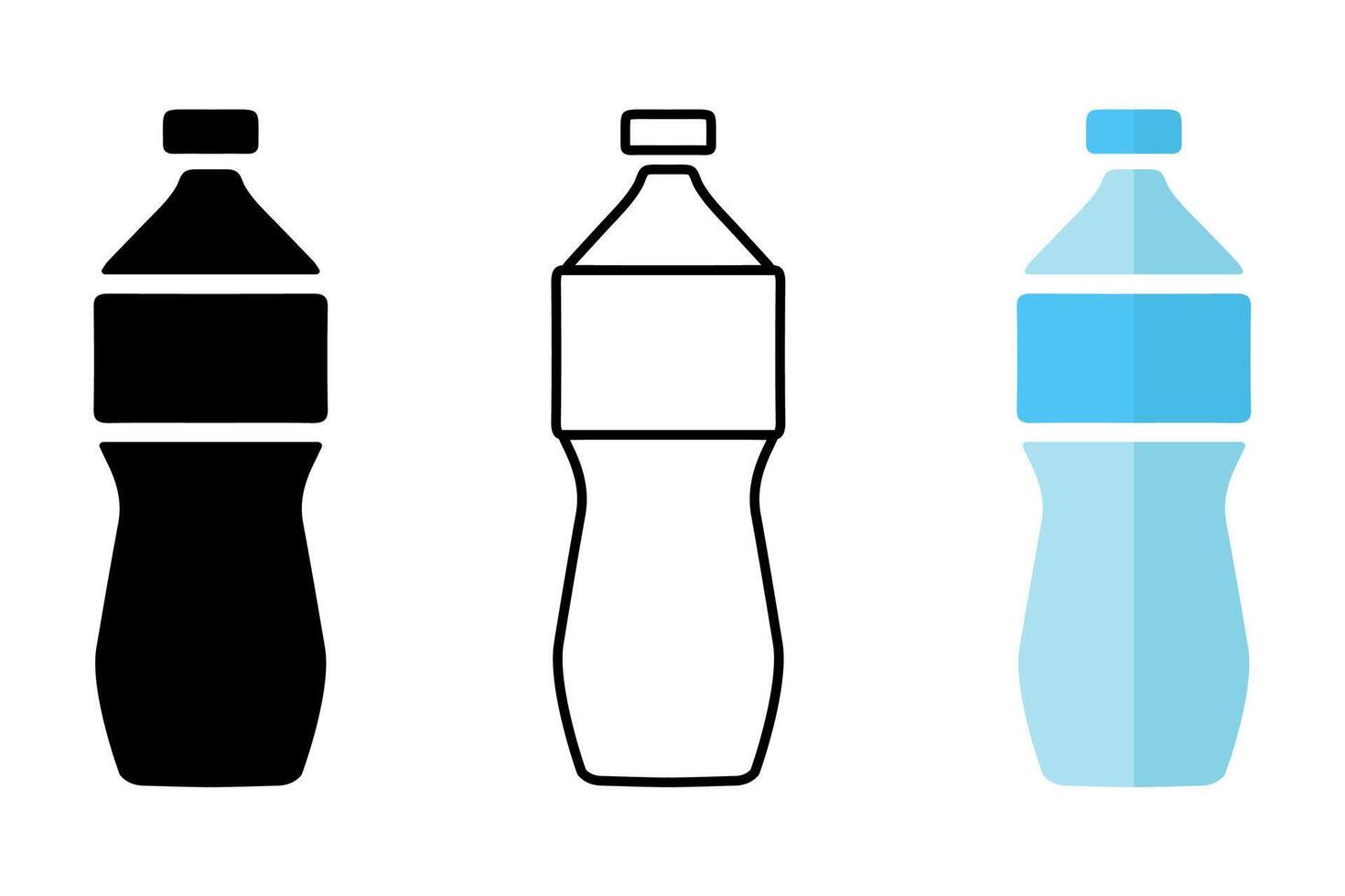 Plastic bottle icon set. Blue water bottle illustration. Bottled beverage symbol. vector