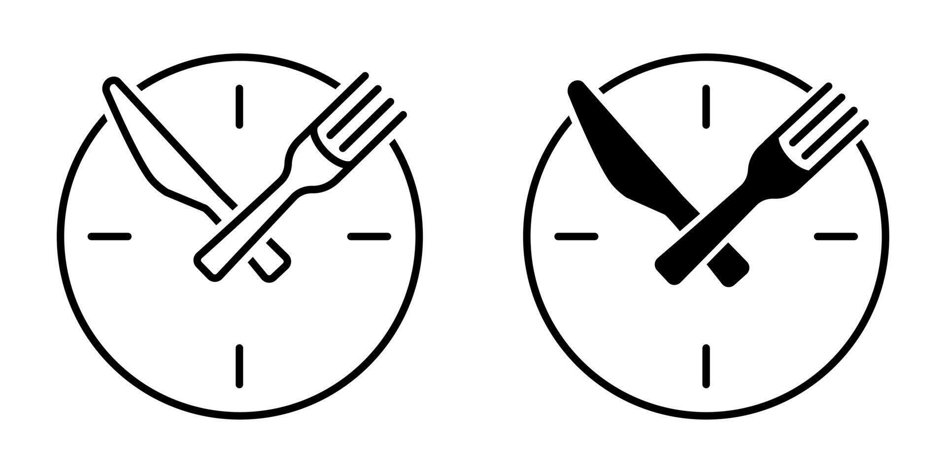 Lunch time logo. Fast diet symbol. Meal break sign. Clock with cutlery icon. Knife and fork icon. vector